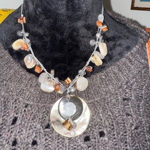 RETIRED Silpada Mother of Pearl, Pearl & Abalone Necklace w/ Sterling Clasp- 18"